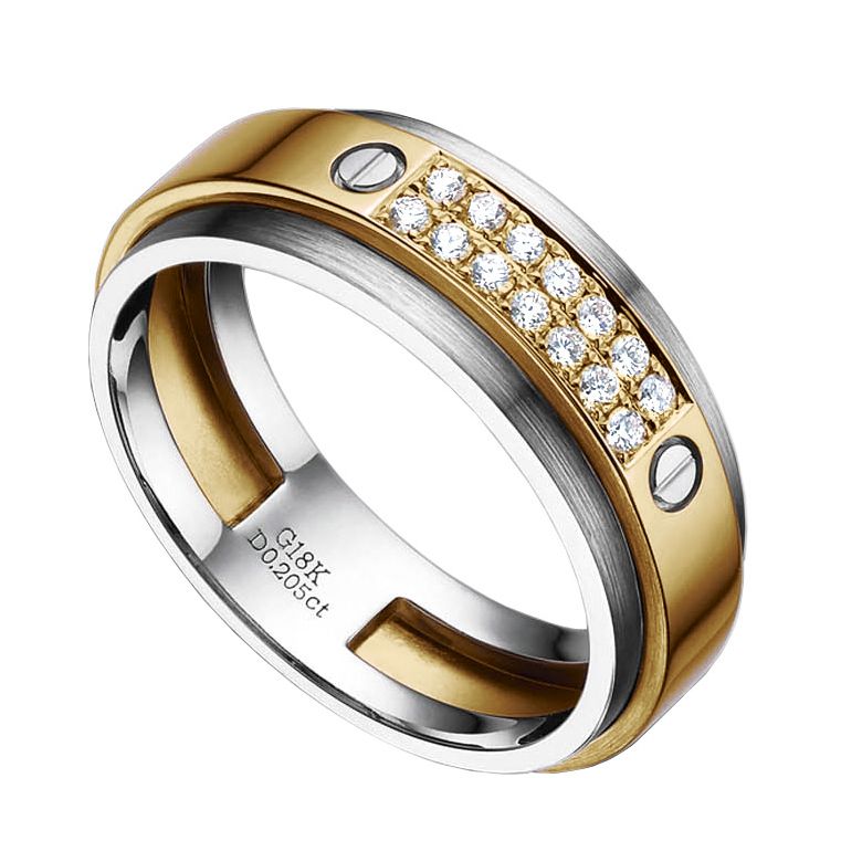Bague pour homme métal or blanc et jaune, brossé et poli - Diamants - 1