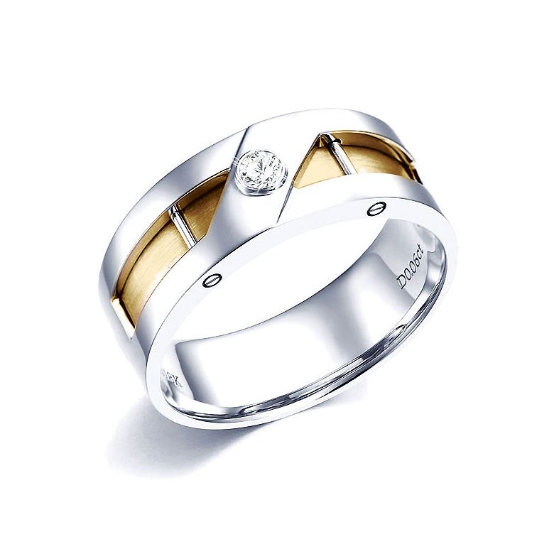 Bague chevalière diamant pour Homme - Deux ors or blanc et jaune 750/1000 - 1