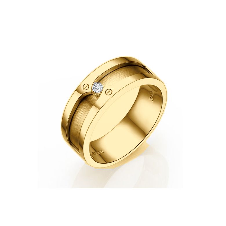 Bague homme moderne et virile - Or jaune brossé 18cts - Diamant - 1