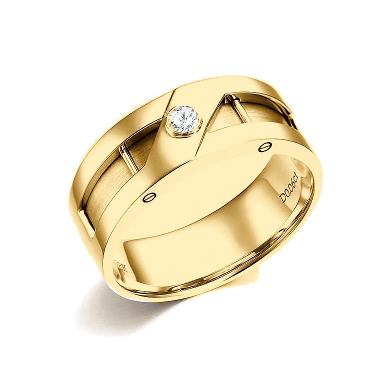 Bague or homme esthétique - Diamant clos - Or jaune 750/1000 - 1