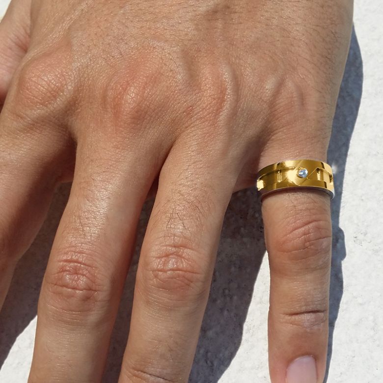 Bague or homme esthétique - Diamant clos - Or jaune 750/1000 - 2