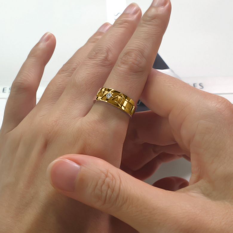 Bague or homme esthétique - Diamant clos - Or jaune 750/1000 - 4
