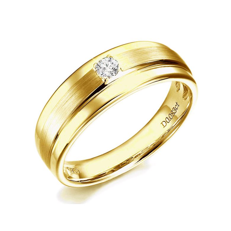 Bague anneau moderne Homme - Or jaune et Diamant central 0.083ct - 1