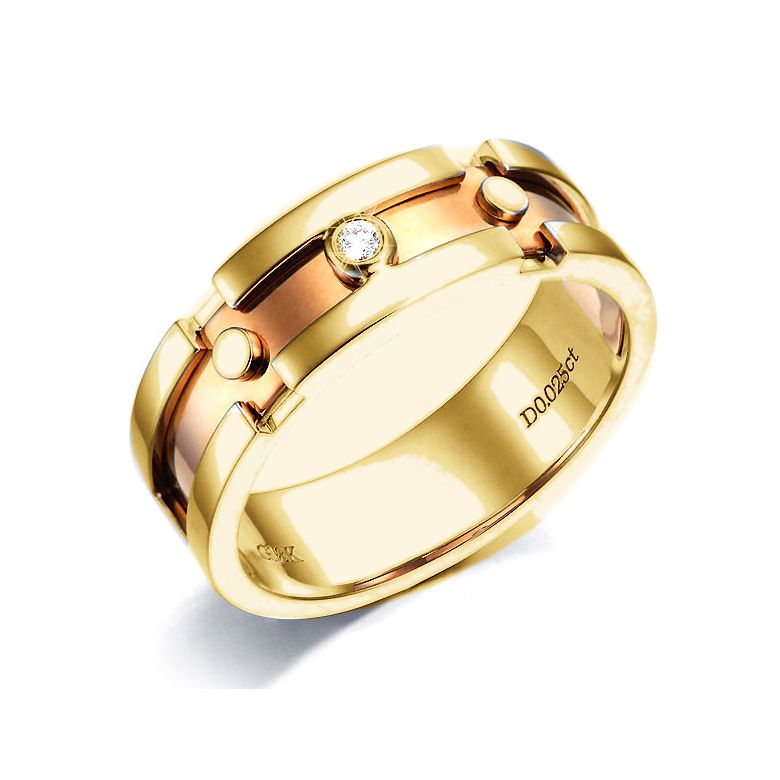 Bague anneau originale pour Homme - Métal 2 ors 18cts - Diamant or jaune et rose - 1