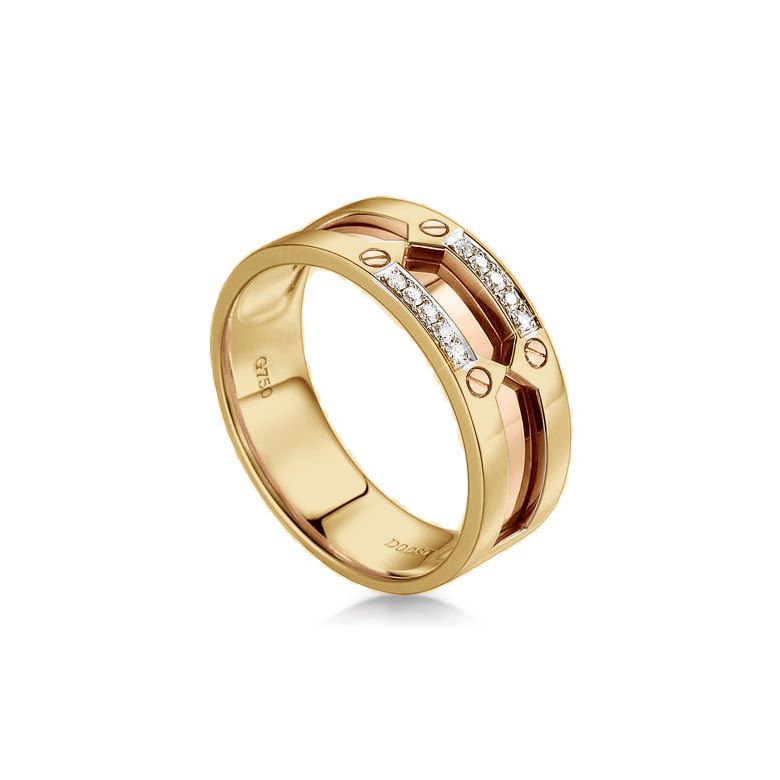 Bague homme histoire d'or contemporaine - 2 Ors - Diamant or jaune et rose - 1