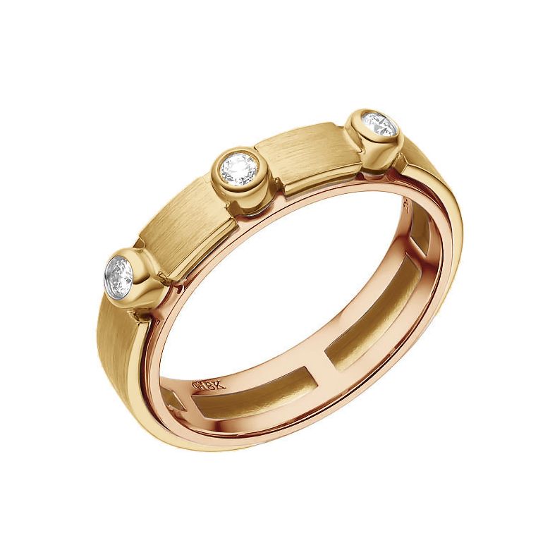 Bague contemporaine homme. Or jaune et rose, diamants sertis clos | Phède - 1