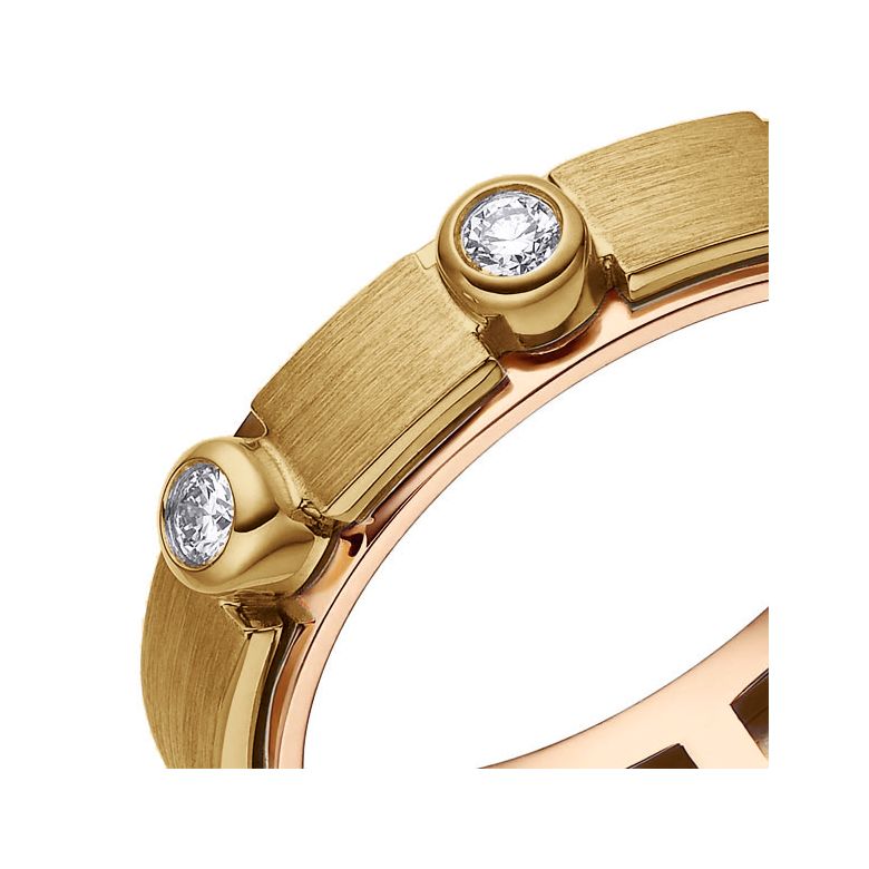 Bague contemporaine homme. Or jaune et rose, diamants sertis clos | Phède - 2