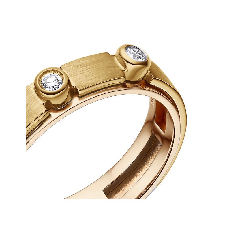 Bague contemporaine homme. Or jaune et rose, diamants sertis clos | Phède - 3