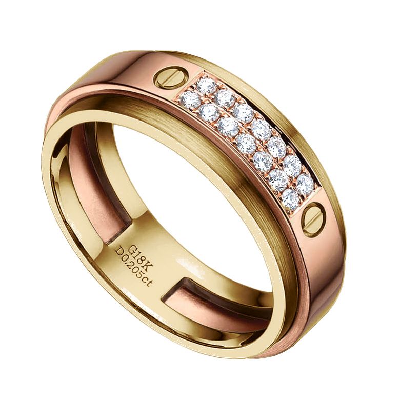 Bague pour homme métal or jaune et rose, brossé et poli - Diamants - 1