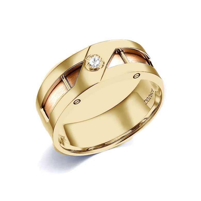 Bague chevalière diamant pour Homme - Deux ors or jaune et rose 750/1000 - 1