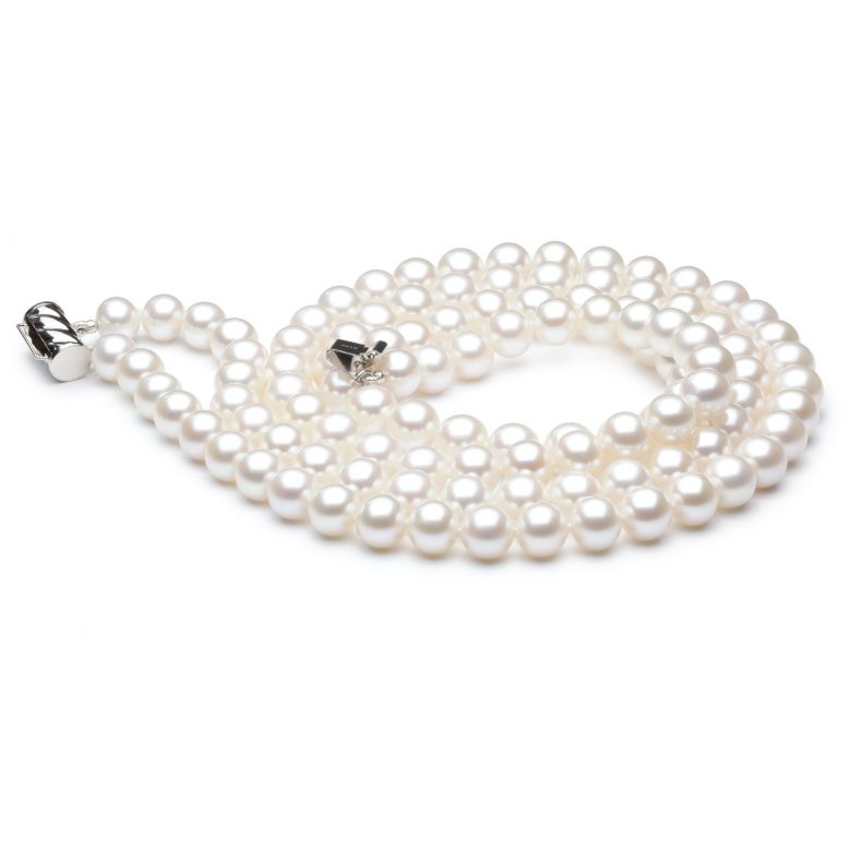Collier double fil, rang de perles - Perle eau douce blanche - 7/7.5mm - 1