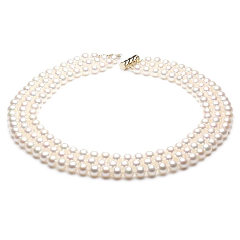 Collier 3 rangs - Collier triple fil perles blanches - 7/7.5mm - AAA - 1