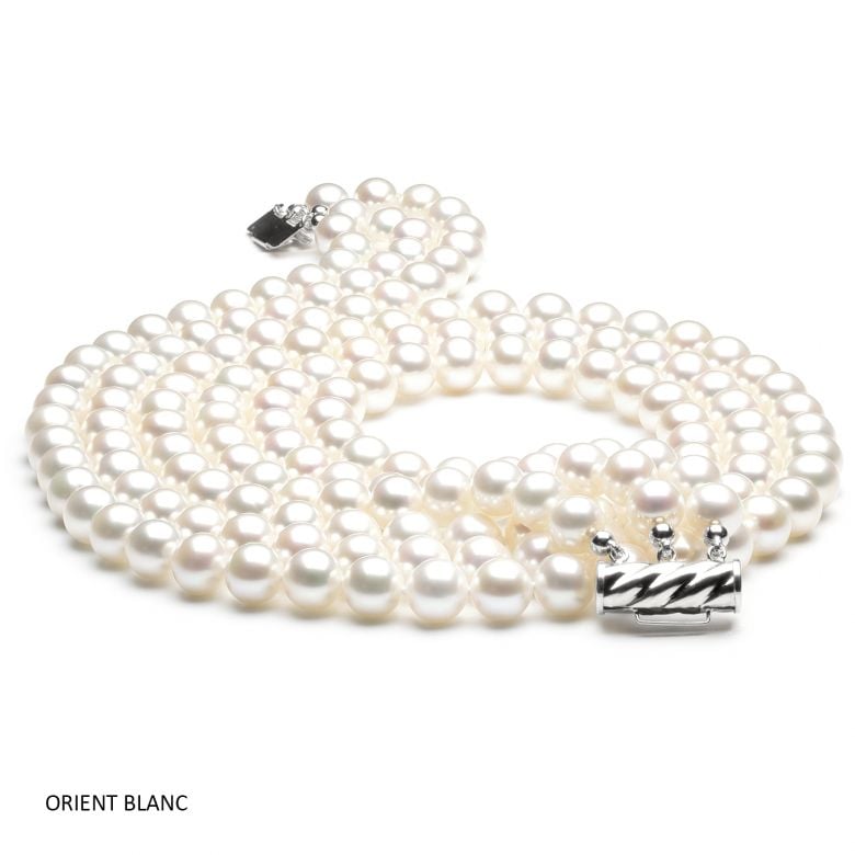 Collier 3 rangs - Collier triple fil perles blanches - 7/7.5mm - AAA - 2