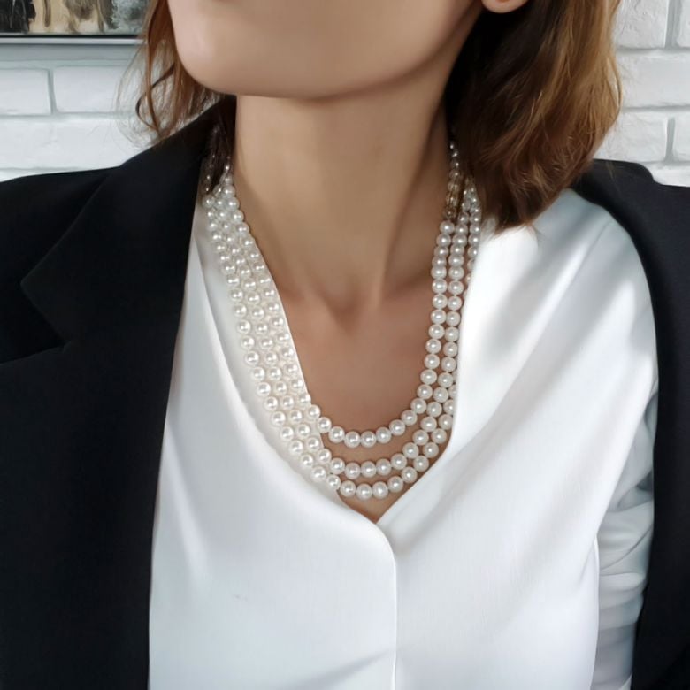 Collier 3 rangs - Collier triple fil perles blanches - 7/7.5mm - AAA - 7