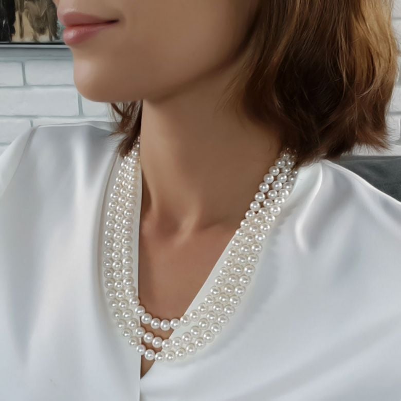 Collier 3 rangs - Collier triple fil perles blanches - 7/7.5mm - AAA - 5
