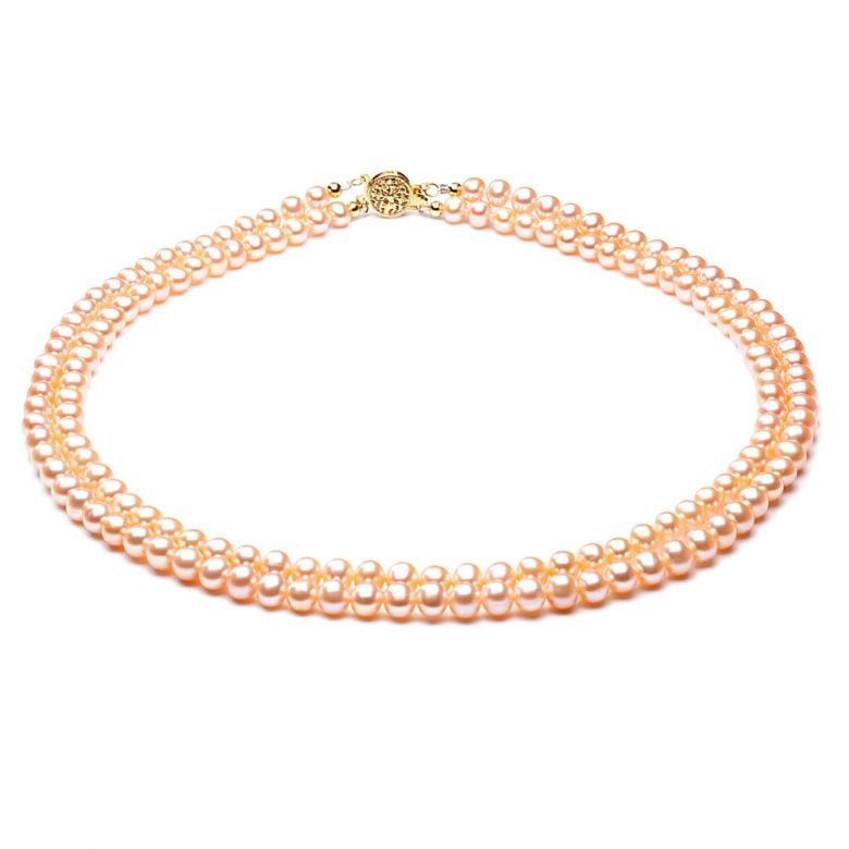 collier double rang perles roses - Perles de culture Chine - 5/5.5mm - 2