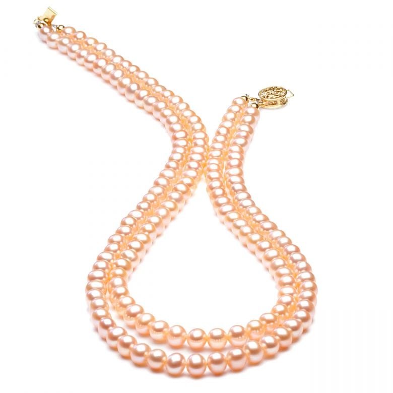 collier double rang perles roses - Perles de culture Chine - 5/5.5mm - 4