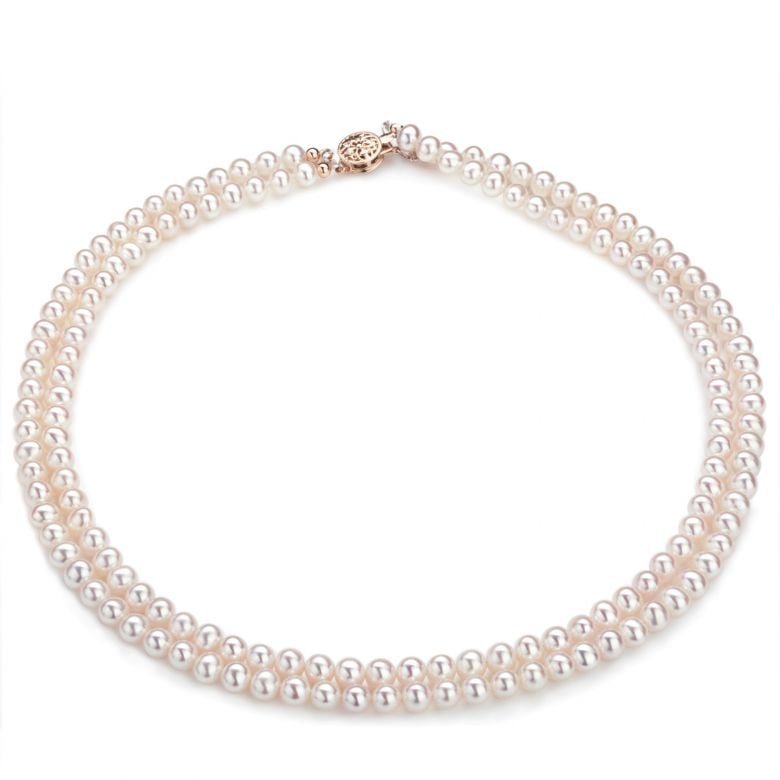 Collier double rang perles culture. Perle eau douce blanche 5/5.5mm - 2