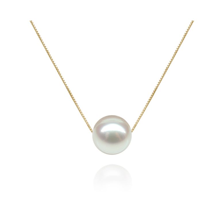Collier pendentif perle blanche - Chaine or jaune - 1