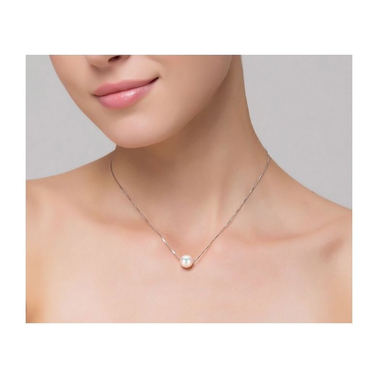 Collier pendentif perle blanche 8.5/9mm - Chaine or blanc - 2