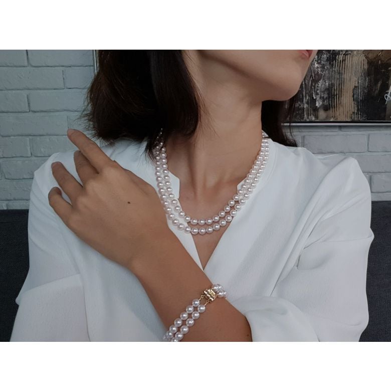 Collier double rang perle Akoya blanche. 7/7.5mm, AAA I Suki - 3