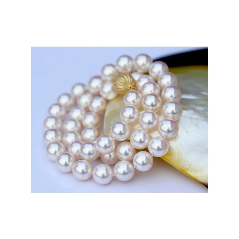 Collier grosse perle Akoya du Japon. Perles fines blanches. 8.5/9mm - 4