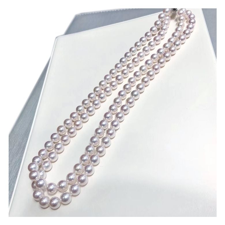 Collier 2 rangs ras de cou -  Collier double rang de perle Akoya - 6.5/7mm, AAA - 4