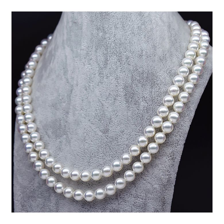 Collier 2 rangs ras de cou -  Collier double rang de perle Akoya - 6.5/7mm, AAA - 2