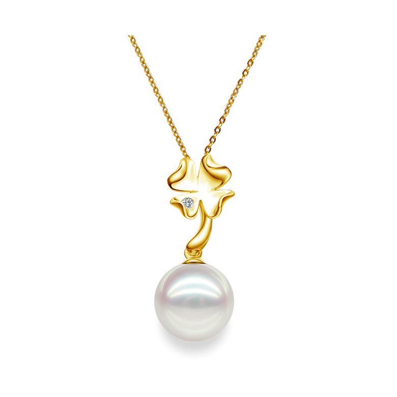 Pendentif perle Akoya du Japon - Perle AAA, or jaune, diamants - 1
