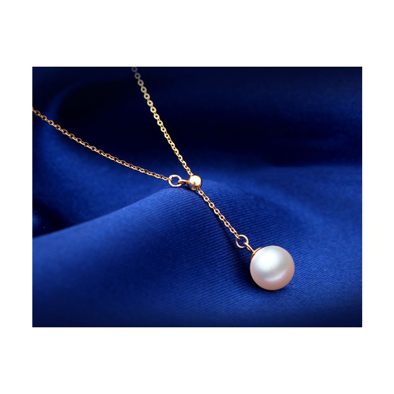 Pendentif perle Akoya 8/8.5mm. Chaîne coulissante Or jaune - 4