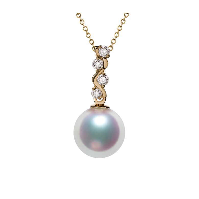 Pendentif danse du serpent. Perle Akoya, Or jaune, diamants. - 1