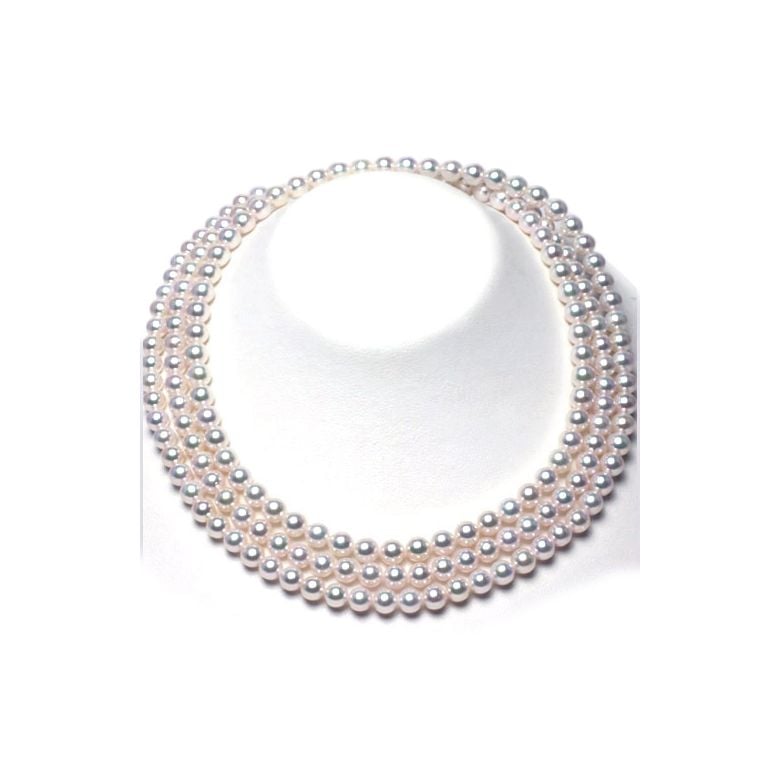 Collier triple perles Akoya blanches - 6.5/7mm - AAA - 1