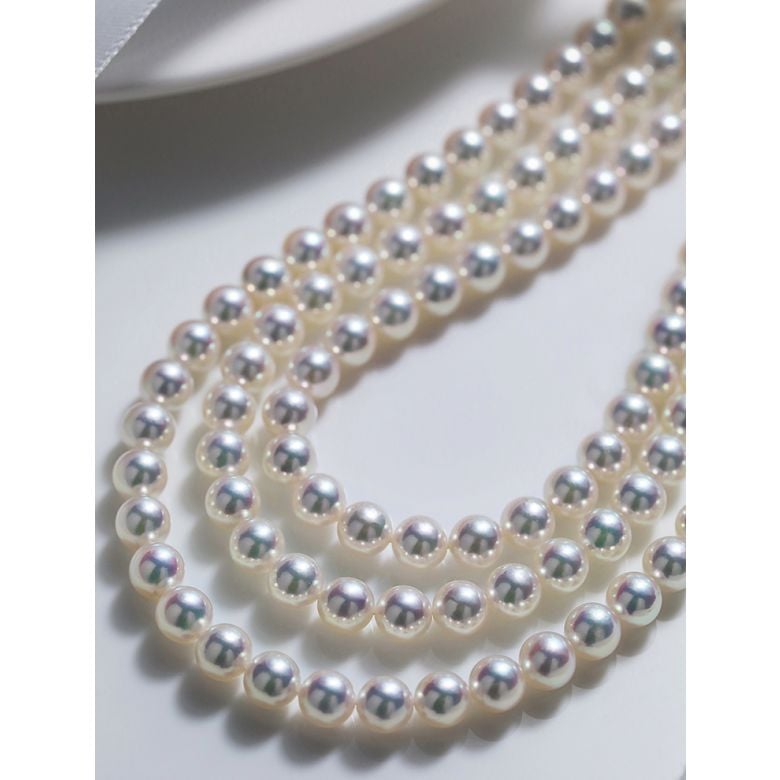 Collier triple perles Akoya blanches - 6.5/7mm - AAA - 3