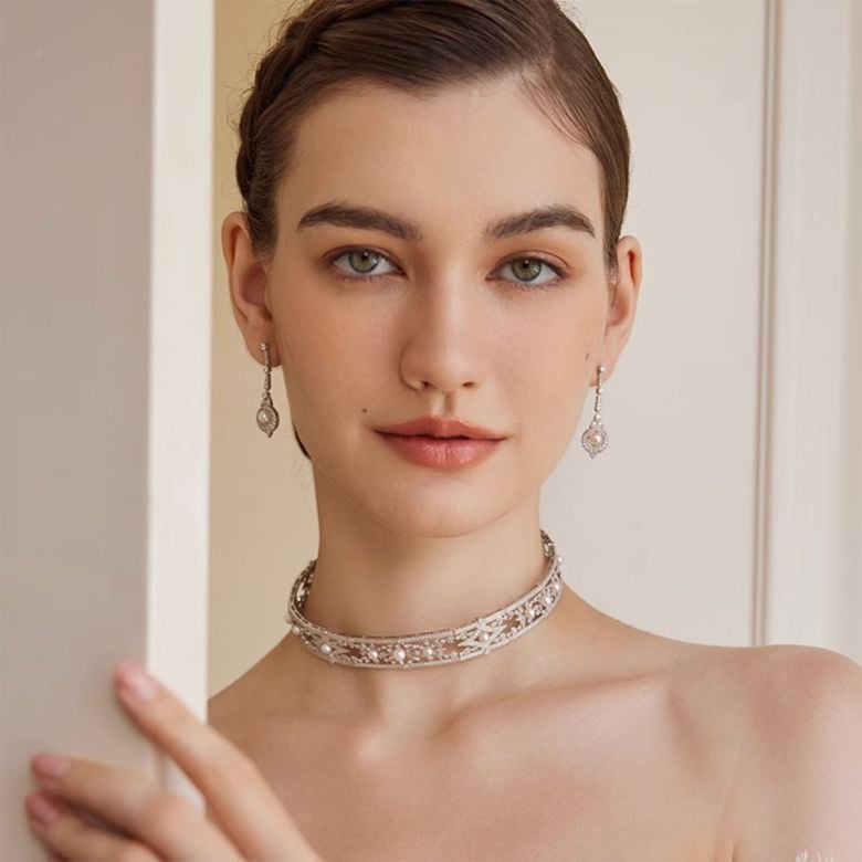 Collier Géométria Préciosa, Or blanc Diamant et Perle Akoya du Japon - 2