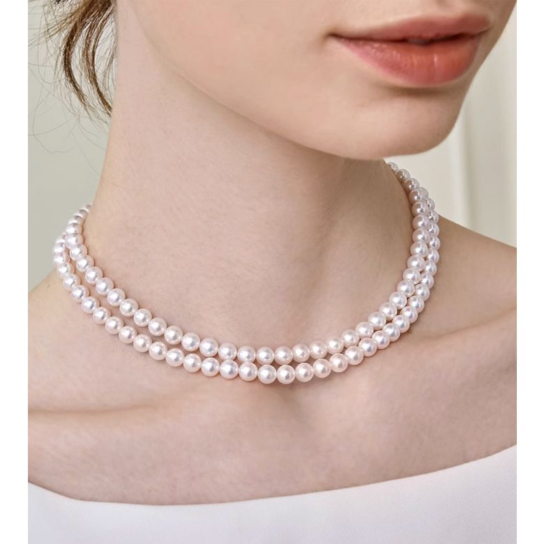 Collier double rang perles du Japon Akoya - Perle eau salée 5.5/6mm - 3