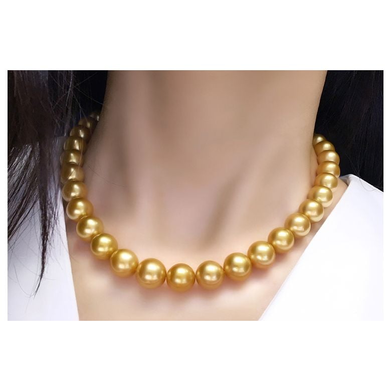 Collier perles d'Australie dorées - Grosses perles 10/12mm - AAA - 2