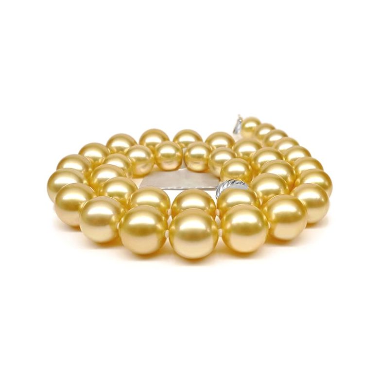 Collier grosses perles d'Australie dorées - Perles rares 11/13mm or blanc - 1
