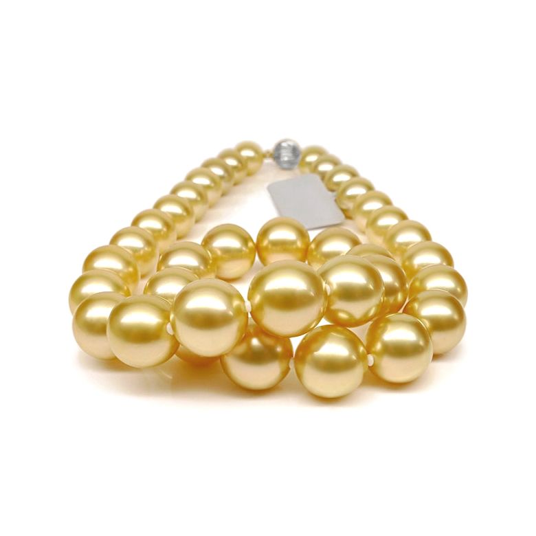 Collier grosses perles d'Australie dorées - Perles rares 11/13mm or blanc - 2