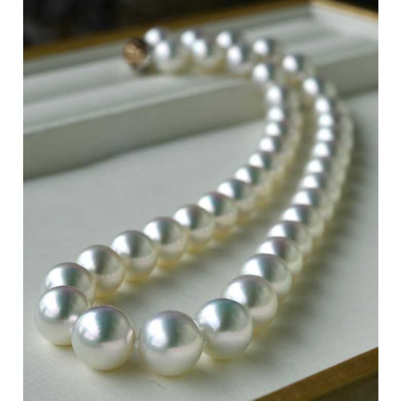 Collier de perles d'Australie blanches - Perle mers du sud 10/12mm or jaune - 4