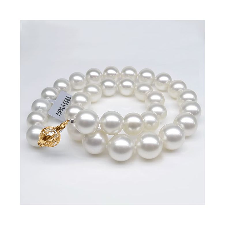 Collier perles des mers du sud blanches - Perle Australie 12/14mm or jaune - 1