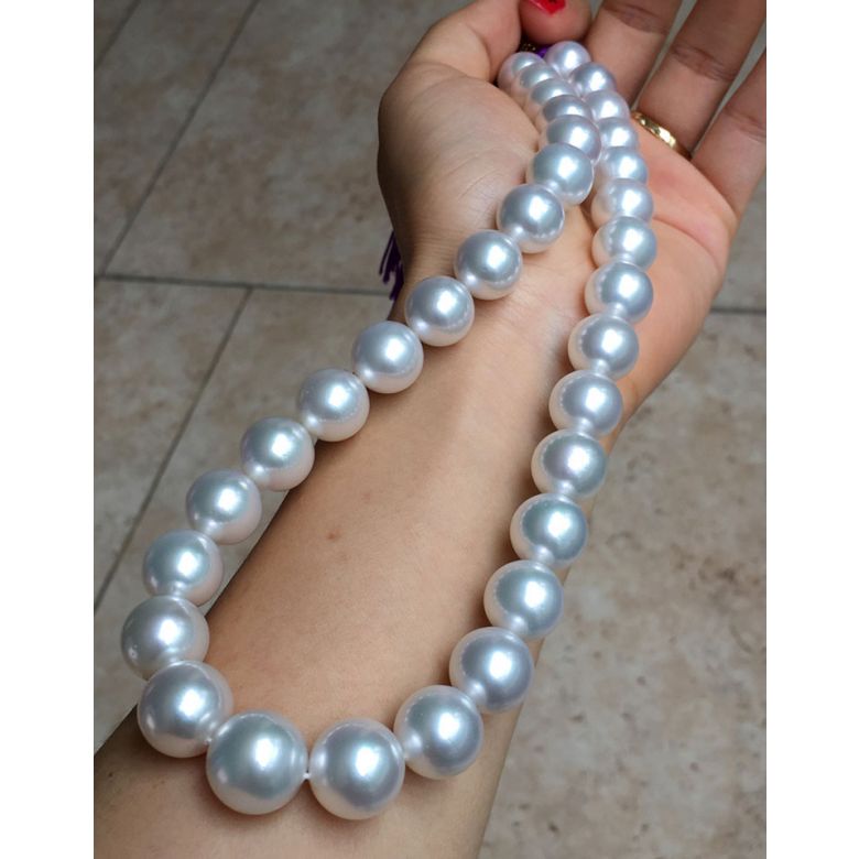 Collier perles des mers du sud blanches - Perle Australie 12/14mm or jaune - 5