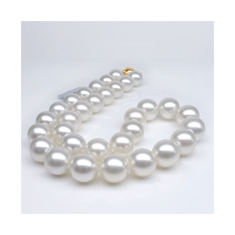 Collier perles des mers du sud blanches - Perle Australie 12/14mm or jaune - 10
