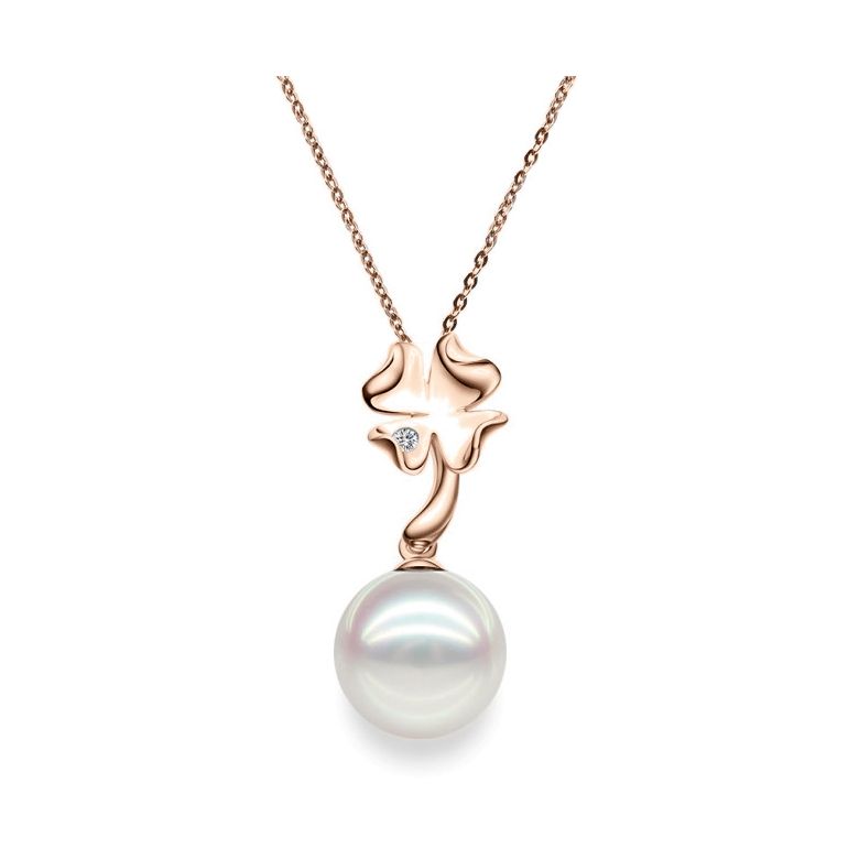 Pendentif perle Akoya du Japon - Perle AAA, or rose, diamants - 1