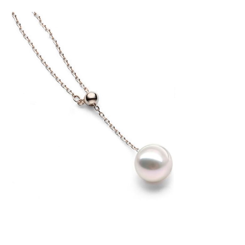 Pendentif perle Akoya 8/8.5mm. Chaîne coulissante Or rose - 1