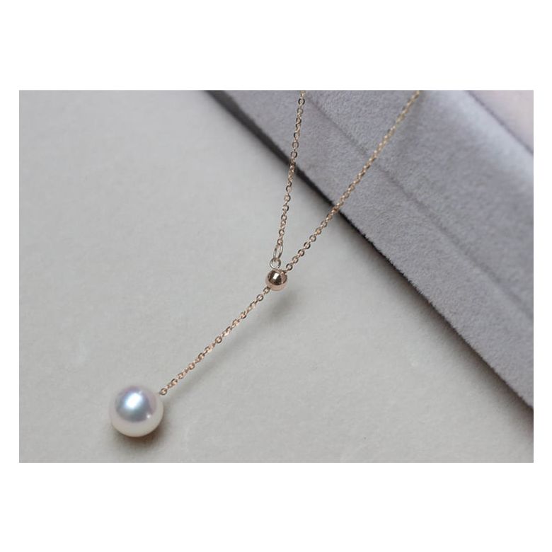 Pendentif perle Akoya 8/8.5mm. Chaîne coulissante Or rose - 5