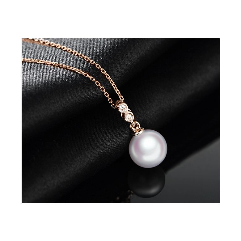 Pendentif perle Akoya 8/8.5mm. Or rose, sertis 2 diamants - 2