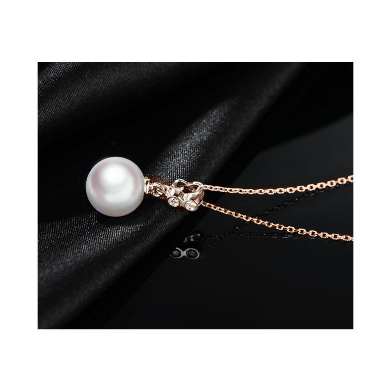 Pendentif perle Akoya 8/8.5mm. Or rose, sertis 2 diamants - 3