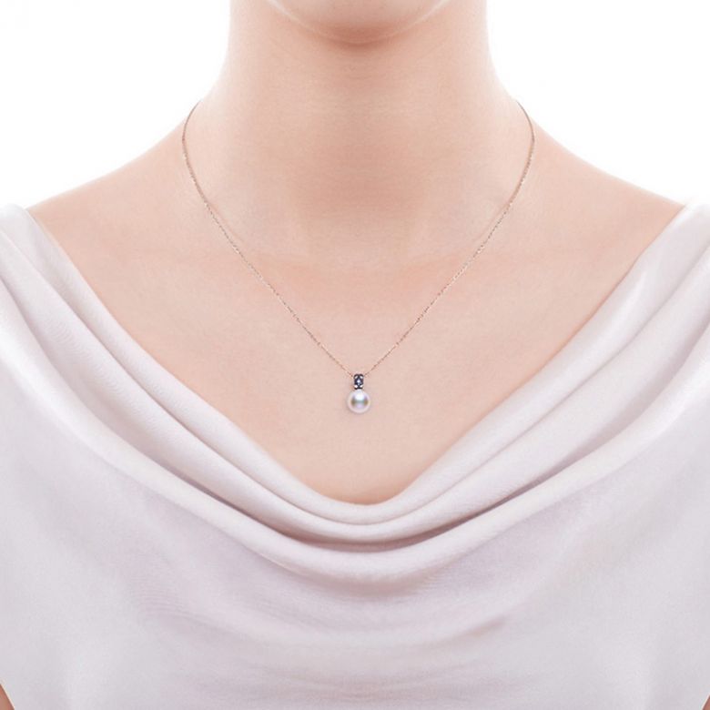 Pendentif Kino, Perle Akoya Japon. Or rose, diamants et saphirs - 2