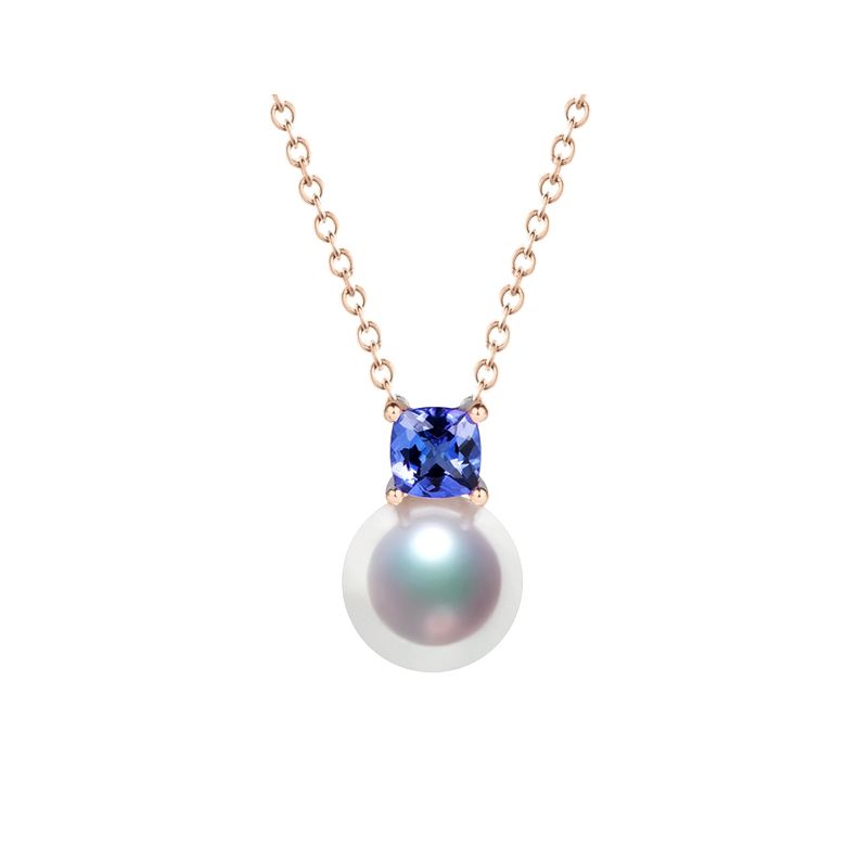 Pendentif Ginza. Mariage saphir et perle Akoya. Or rose - 1
