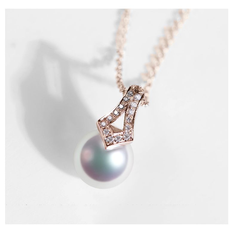 Pendentif perle du Japon Akoya. Michiko. Or rose et diamants - 2